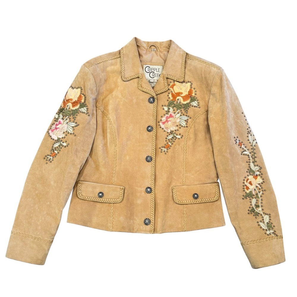 Cripple Creek Embroidered Studded Suede Leather Jacket